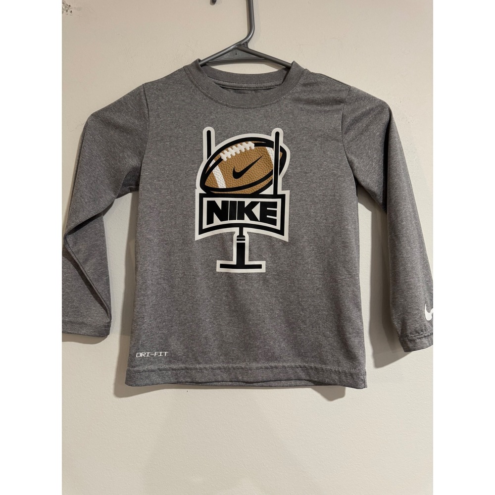 Nike Dri-FIT Football Graphic Shirt Boys Size 4 Gray Long Sleeve Tee